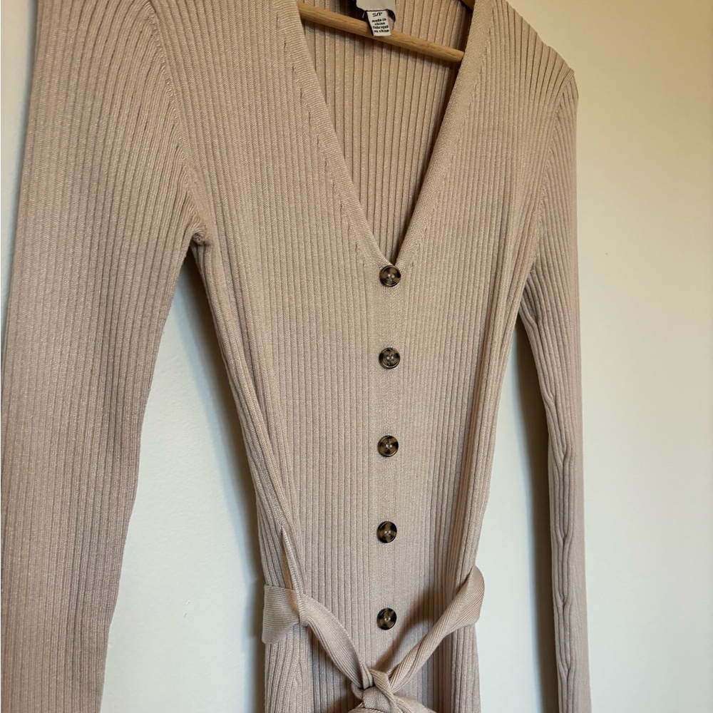 Pink Rose Beige Ribbed Knit Top